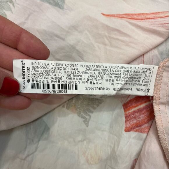 Zara Pastel Pink Tropical Floral Print Shirt dress Midi length - Picture 7 of 7